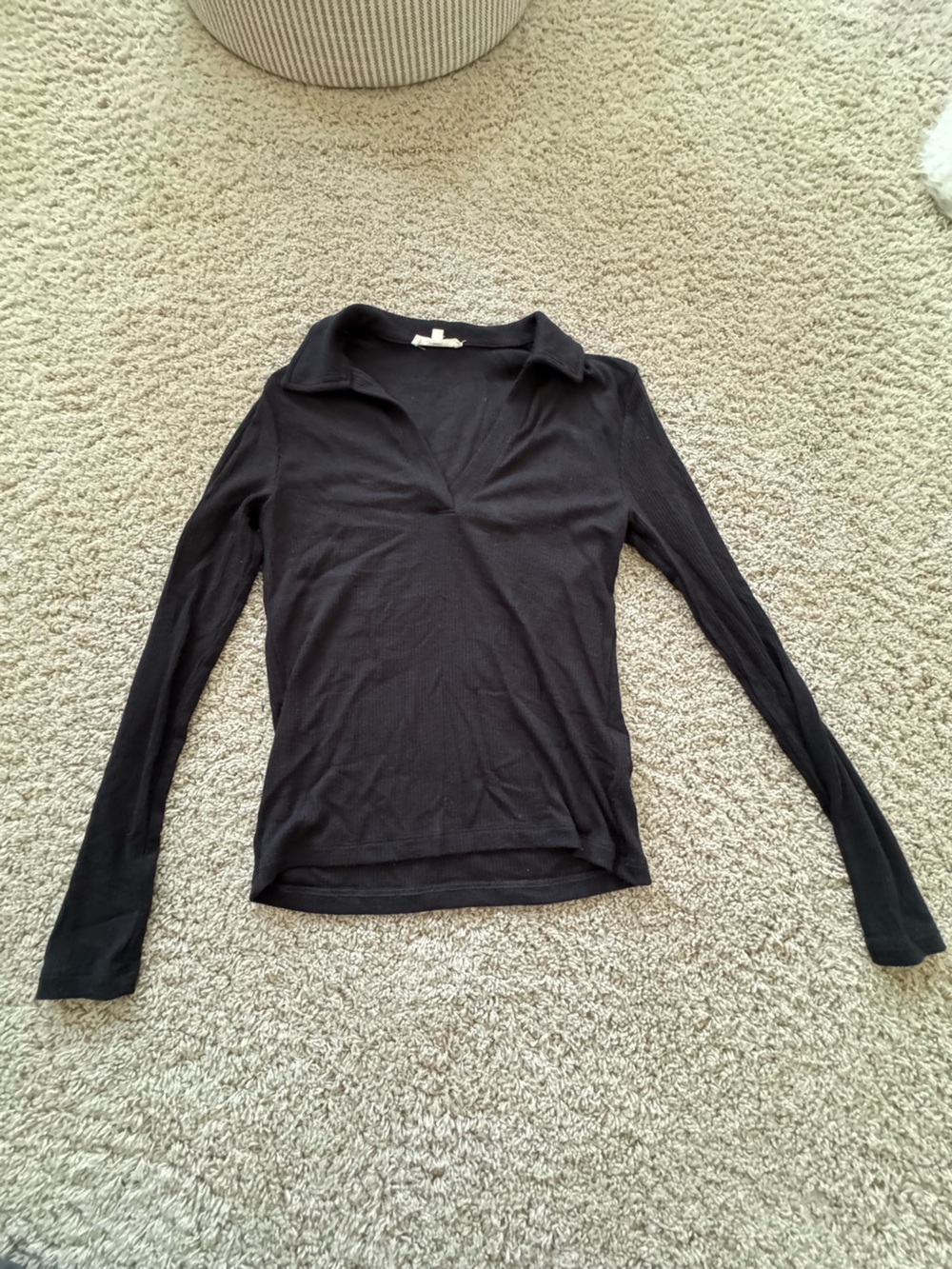Madewell Black Ribbed Collared V-Neck Turtleneck Pullover